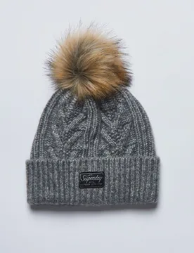 Superdry Damen Luxuriöse Beaniemütze mit Zopfmuster Hellgrau - Größe: One Größe - 24.99 - FashionsVida