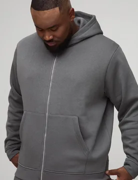 Herren Plus Basic Oversized Zip-Hoodie Sweatshirt Charcoal Größe 2XL - boohooMAN - FashionsVida
