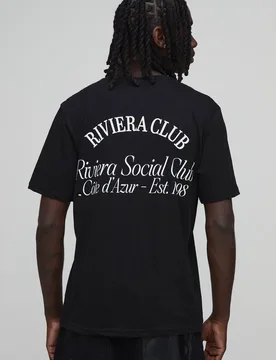 Men's Regular Rivera Club Print T-Shirt Black Size Medium Black M - boohooMAN - FashionsVida