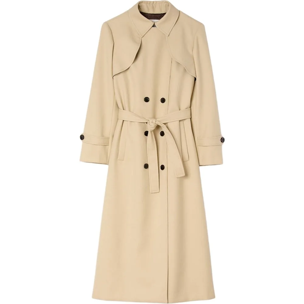 Gabardina larga de mujer con cinturón y doble botonadura - sandro - FashionsVida