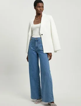 Womens Petite Denim Straight Leg Pocket Jean - Blue Cotton - Size 12 Uk - Karen millen - FashionsVida