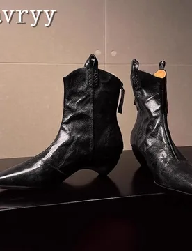 New Arrival Square Toe Wedge Women Ankle Boos Retro Pleated Back Zip Thick Heel Short Boots Autumn Winter Fashion Shoes - Aliexpress - FashionsVida