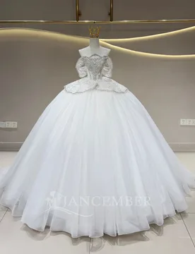 Simple Scoop Wedding Dress for Woman Bride Organza Chapel Train Cap Sleeve Beading Customized vestidos de novia boda - Aliexpress - FashionsVida