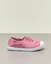 Sneakers rosa senza lacci in canvas di cotone effetto stone washed