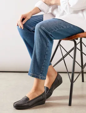 Good For The Sole: Wide Fit Niamh Leather Comfort Wedge Loafers - Black - Size: 4 - Dorothy perkins - FashionsVida