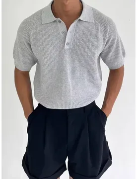 Mens Clothing Tshirt Cotton Linen Hollow Texture Raglan Sleeve Polo Knit Short Sleeve Summer Top - Aliexpress - FashionsVida