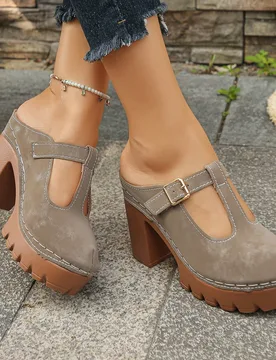 Sandalias de tacón alto con hebilla en forma de T para mujer, estilo retro picante, adecuadas para uso diario y fiestas, tacones altos con suela grue - Shein - FashionsVida