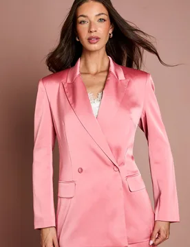 Women's Satin Double Breasted Blazer in Rose Size: 8 - Rose - Size: 8 - Coast - FashionsVida