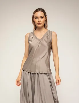 Top de mujer con seda con la parte de atrás de punto - Tantra - FashionsVida