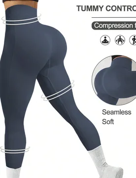 Leggings deportivos casuales de cintura alta de un solo color para rutinas diarias y yoga - Shein - FashionsVida