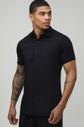 Herren Stretch-Fit Kurzarmhemd Black Größe XL