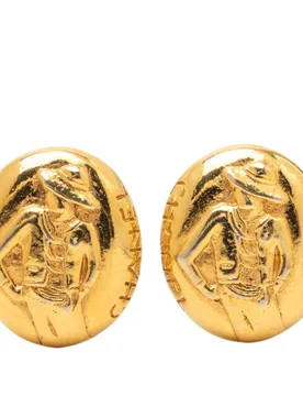 Gold Plated Mademoiselle Logo Clip On Earrings - Chanel - FashionsVida