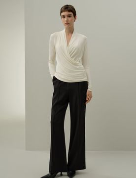 Haut Cache-Cœur Jersey Silk Breeze Blanc L: Élégant, Drapé et Fluide