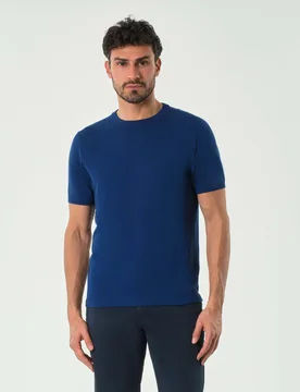 Maglioncino Pellizzari mezza manica blu royal in crêpe di puro cotone - Rodolfo Pellizzari - FashionsVida