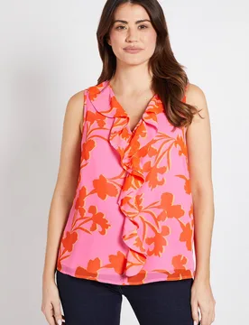 Women's Floral Ruffle V Neck Cami Top in Pink Size: 16 - Pink - Size: 16 - Wallis - FashionsVida