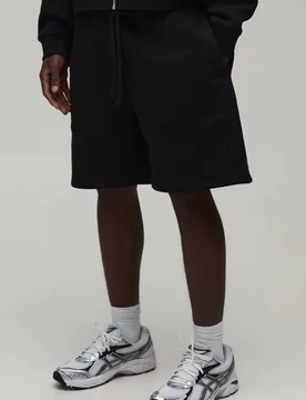 Mens Heavyweight Embroidered Baggy Short - Black Cotton - Size Medium - boohooMAN - FashionsVida
