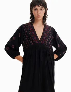 Robe courte imprimé ethnique BLACK L female - Desigual - FashionsVida
