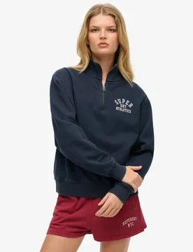 Superdry Damen Athletic Essentials Pullover mit Halbem Reißverschluss Navy - Größe: 40 - 64.99 - FashionsVida
