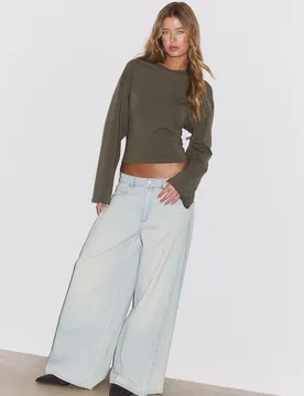T-Shirt mit Kimonoärmeln Khaki S - Stradivarius - FashionsVida