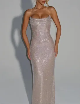 Crystals Prom Dress Shiny Sexy Strapless Sleeveless Lace Up Back Sheath Long Party Gown Formal Wedding Guest Birthday Robe - Aliexpress - FashionsVida
