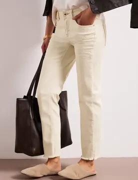 Straight Leg Jeans mit offenem Saum female Beige