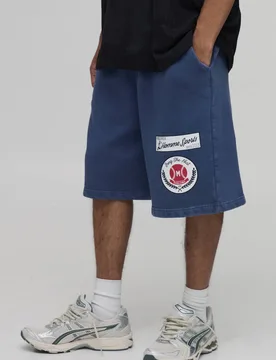 Men's Baggy Fit Washed Varsity Jersey Short Navy Size X-Small Navy XS - boohooMAN - FashionsVida
