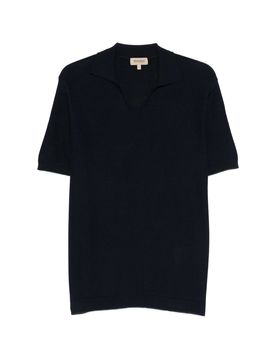 Cotton Crepe Knit Polo Shirt with Classic V-Neck