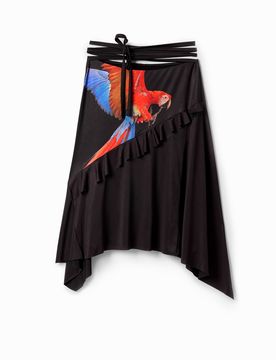 Jupe midi perroquet Tyler McGillivary, Polyester, Noir, XS