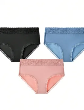 Set de 3 paquetes de ropa interior de mujer de algodón básico de tiro alto y estilo romántico - Shein - FashionsVida