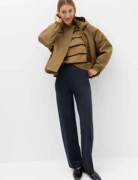 Jersey Straight Leg Trousers with Stretch Dark Navy female - M&S - FashionsVida
