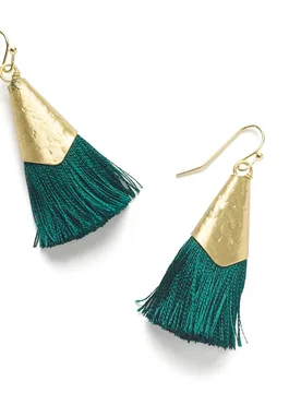 Gold Kiara Earrings - Green Tassel - So Just Shop - FashionsVida