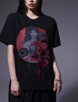 YAMAMOTO-Style T-shirt ,HighQuality Dark Theme "Red Skull" Pattern Print,100% Cotton Loose Short-Sleeved - Aliexpress - FashionsVida