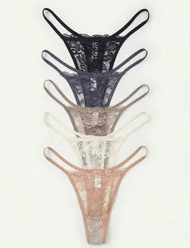 Set de 5 piezas de bragas de encaje sexy para mujer, pantis cómodos - Shein - FashionsVida