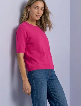 Kurzarm Pullover mit Rundhals in Unifarbe female Pink - Street One - FashionsVida