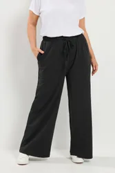 Drawstring Wide Leg Joggers - Black - Size: 20R