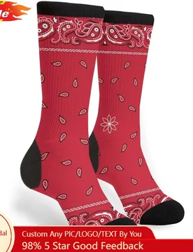 Black Border Red Bandana Colorful Paisley Bandanna Unisex Casual Socks, Funny Novelty Crazy Crew Dress Socks - Aliexpress - FashionsVida