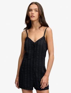 Superdry Damen Spitzen-playsuit mit Trägern Navy - Größe: 40
