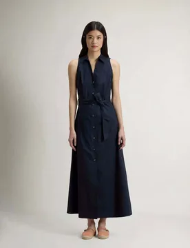 Abito chemisier smanicato blu scuro in cotone con cintura - Woolrich - FashionsVida