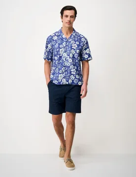 Relaxed Fit Linen and Cotton Floral Shirt Bright Blue male - Crew Clothing - FashionsVida