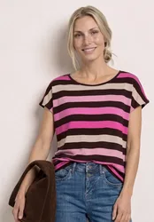 T-Shirt mit Rundhals und Elastiksaum female Braun