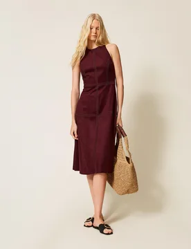 Robe midi en suédine avec broderie - TWINSET - FashionsVida