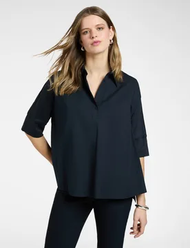 Blusa de mujer boxy con mangas de tres cuartos ajuste regular con cierre de botones - Elena Miró - FashionsVida