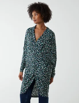 Draped Dip Hem Long Top - S/M / GREEN PATTERN - female - Blue Vanilla - FashionsVida
