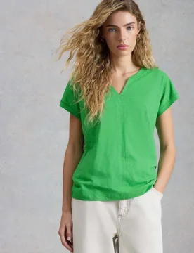 Pure Cotton Notch Neck T-Shirt Green female - White stuff - FashionsVida