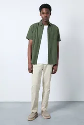 Men's Stone Cotton Linen Slim Fit Trousers Size: 38R - Stone - Size: 38R