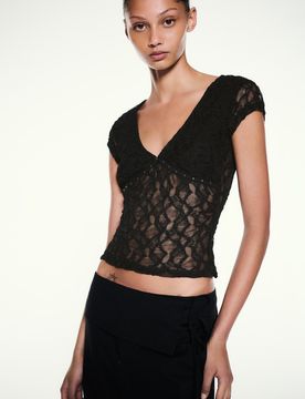 T-Shirt In Pizzo Con Borchie