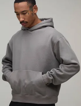 Men's Essential Oversized Boxy Hoodie Grey Size Medium Grey M - boohooMAN - FashionsVida