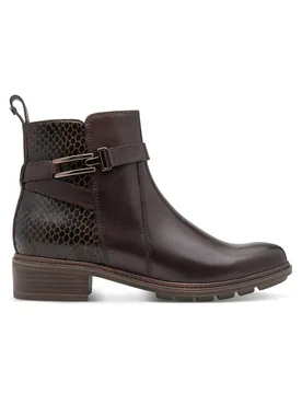 Women's Tamaris Leather Buckled Zip Biker Ankle Boots in Brown Size: 6 - Brown - Size: 6 - Infinity Leather - FashionsVida