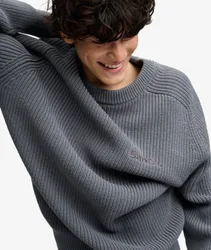 Superdry Herren Bench Gerippter Pullover mit Kastenschnitt Grey - Größe: S