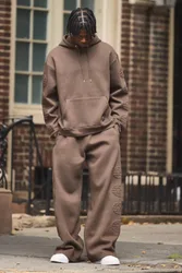 Men's Oversized Boxy Worldwide Debossed Wide Leg Tracksuit Dark Brown Size Medium Dark Brown M